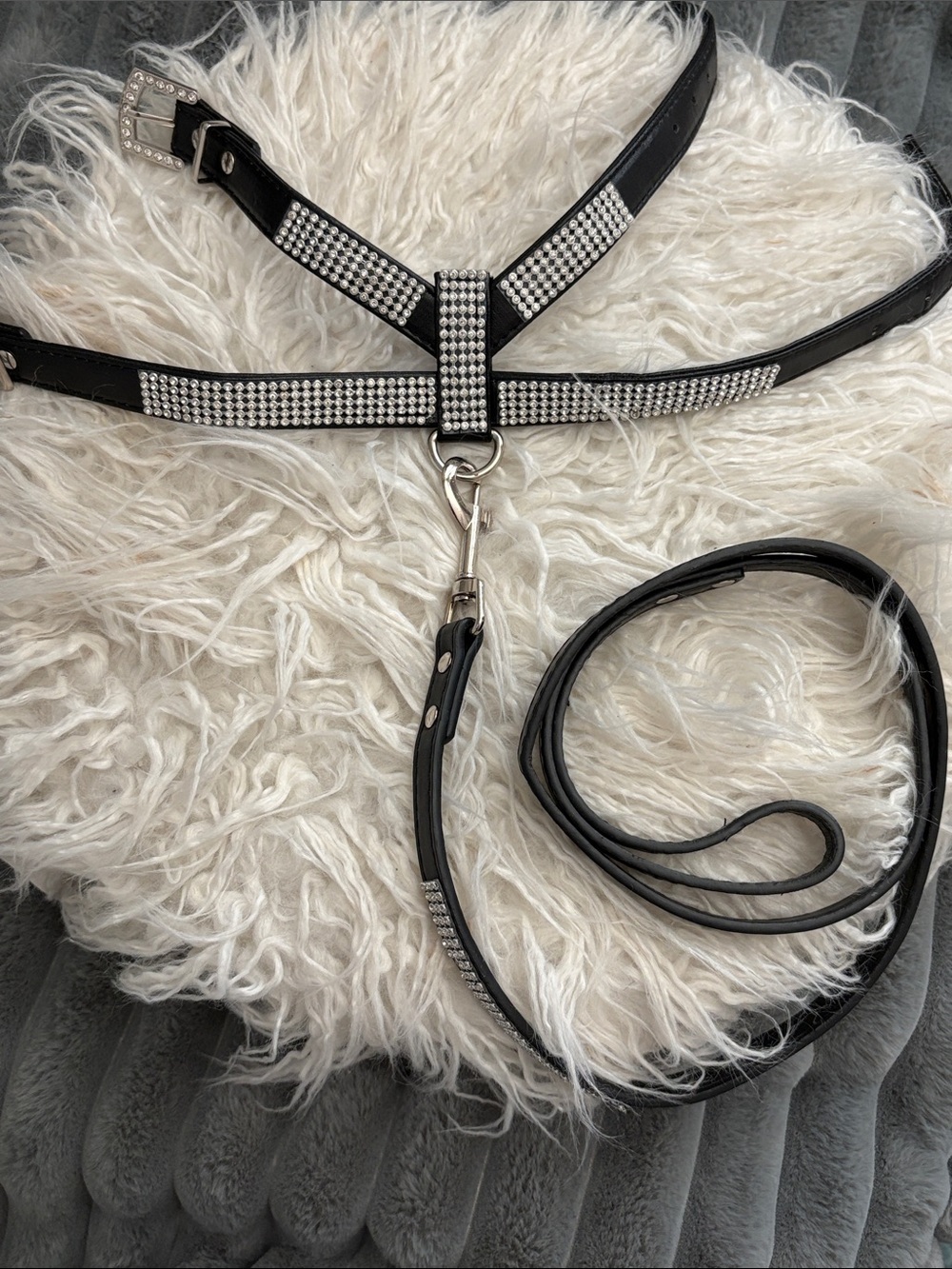 Black Rhinestone Dog Harness and Leash Set